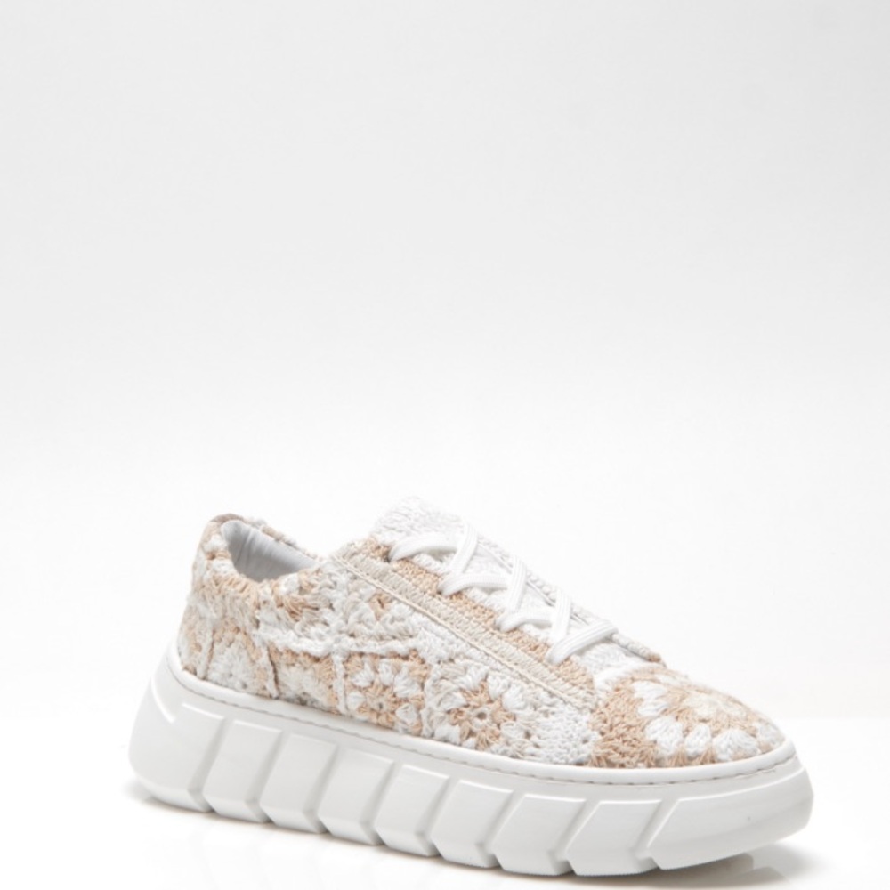 Free People Lace-Up Crochet Sneakers - Cream and Tan “Catch Me If You Can “ - Picture 3 of 10